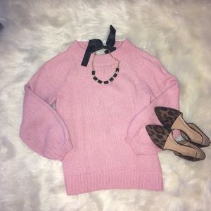 LOFT Chunky Pink Sweater with black bow